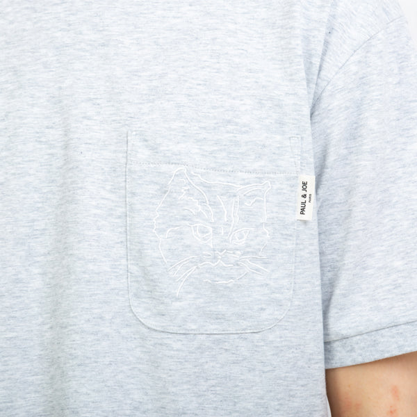 ムジTシャツ 胸ポケット猫刺繍 綿天竺 （グレー） – ポール ＆ ジョー
