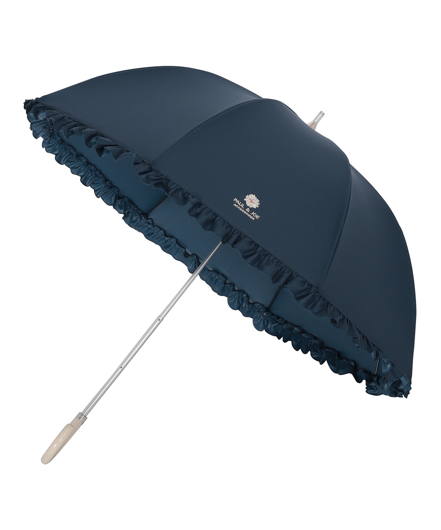 日傘（晴雨兼用） 長傘 ワンポイントクリザンテーム刺繍 ネイビー 