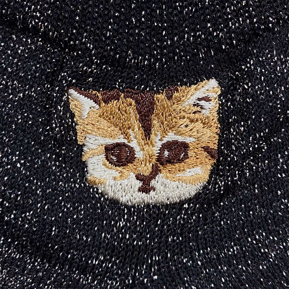 総ラメヌネット刺繍　ショート丈ソックス（ブラック）