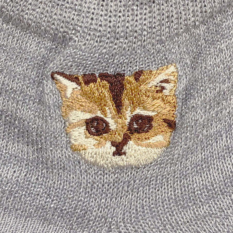 総ラメヌネット刺繍　ショート丈ソックス（グレー）