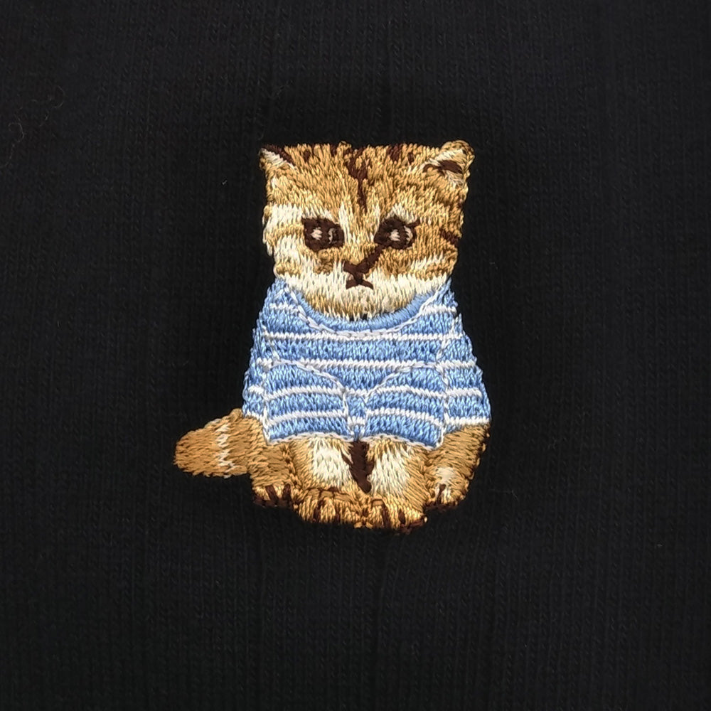 【メンズ】お座りヌネットワンポイント刺繍クルー丈ソックス（ブラック）