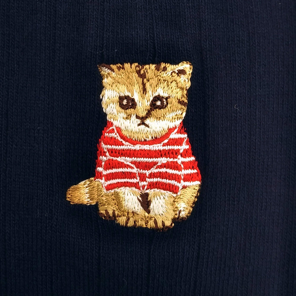 【メンズ】お座りヌネットワンポイント刺繍クルー丈ソックス（ネイビー）