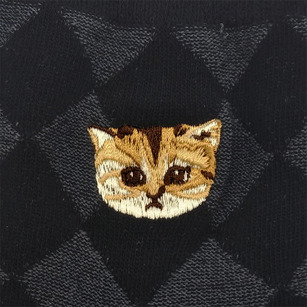 ダイヤ柄ヌネット刺繍ソックス（ブラック）