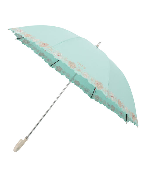 日傘（晴雨兼用） 長傘 クリザンテーム刺繍 ライトグリーン – ポール 